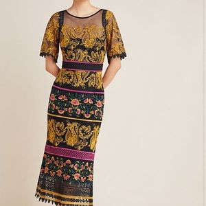 Anthropologie Embroidered Jacquin MIDI Dress, size 2